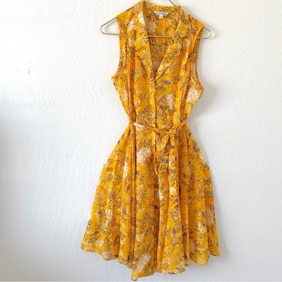 Nanette Lepore Floral Jacquard Tie Front Cocktail Yellow Dress Size 10 - Picture 1 of 10